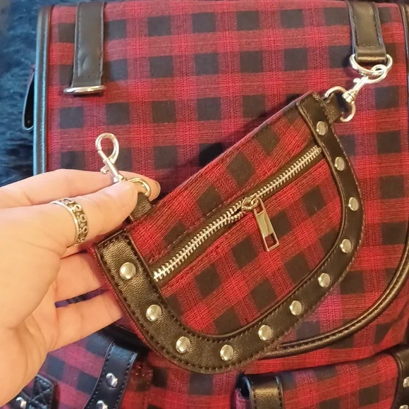 DOLLSKILL LOST QUEEN RED/BLACK TARTAN BACK PACK LOTS OF DETAIL LAST ONE SOLD OUT - Picture 6 of 12